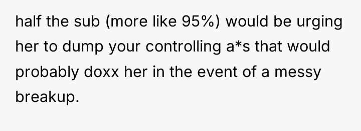 half the sub (more like 95%) would be urging her...