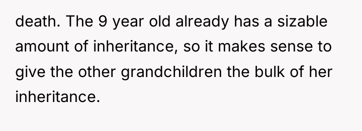death. The 9 year old already has a sizable amount...