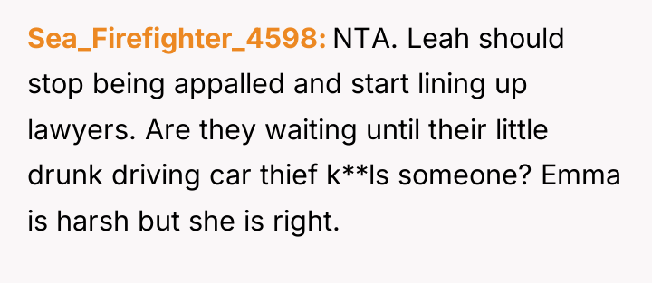 Sea_Firefighter_4598 NTA. Leah should stop being appalled and start lining...