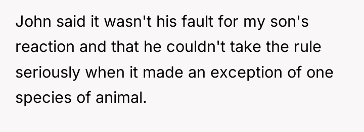 John said it wasn't his fault for my son's reaction...
