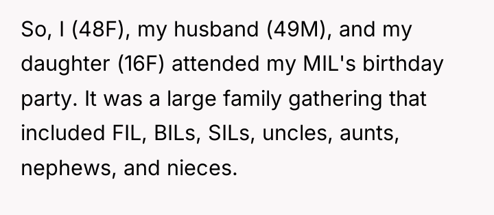 So, I (48F), my husband (49M), and my daughter (16F)...