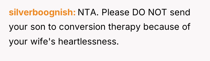 silverboognish NTA. Please DO NOT send your son to conversion...