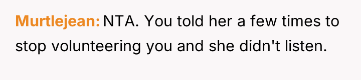 Murtlejean NTA. You told her a few times to stop...