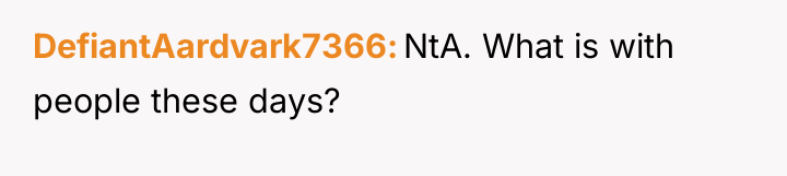 DefiantAardvark7366 NtA. What is with people these days?
