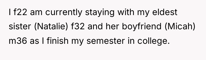 I f22 am currently staying with my eldest sister (Natalie)...