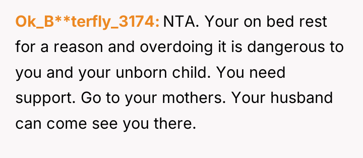 Ok_B**terfly_3174 NTA. Your on bed rest for a reason and...
