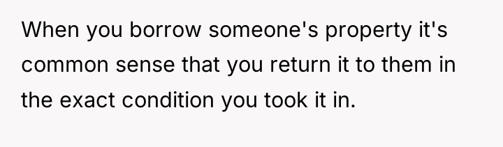 When you borrow someone's property it's common sense that you...