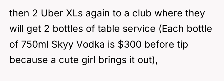 then 2 Uber XLs again to a club where they...