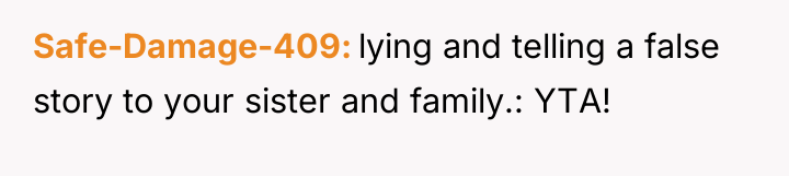 Safe-Damage-409 lying and telling a false story to your sister...