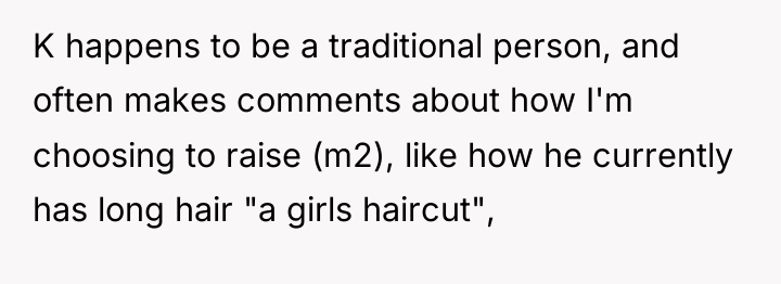 K happens to be a traditional person, and often makes...