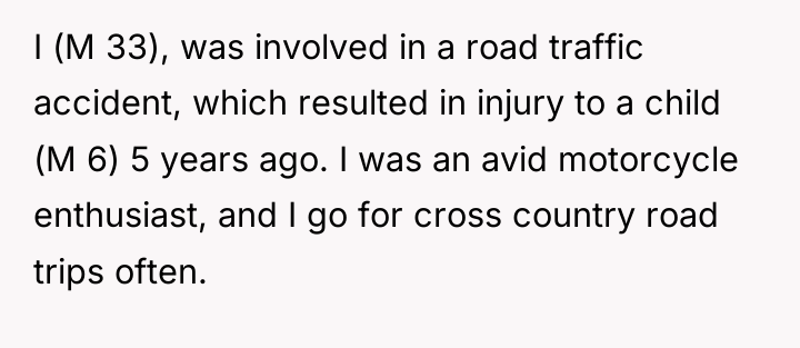 I (M 33), was involved in a road traffic accident,...