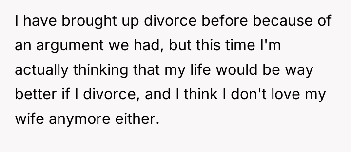 I have brought up divorce before because of an argument...