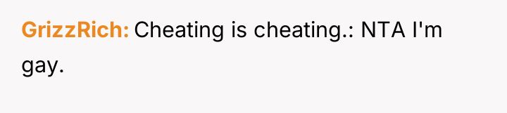 GrizzRich Cheating is cheating.: NTA I'm gay.