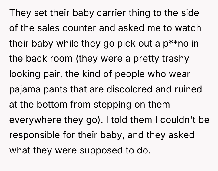 They set their baby carrier thing to the side of...