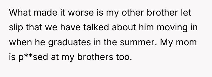 What made it worse is my other brother let slip...