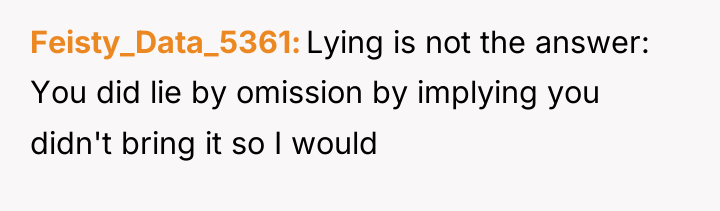 Feisty_Data_5361 Lying is not the answer: You did lie by...