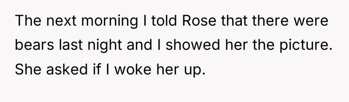 The next morning I told Rose that there were bears...