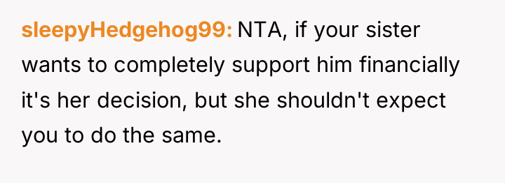 sleepyHedgehog99 NTA, if your sister wants to completely support him...