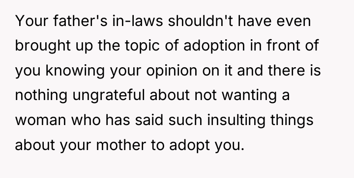 Your father's in-laws shouldn't have even brought up the topic...