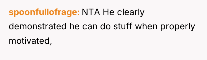 spoonfullofrage NTA He clearly demonstrated he can do stuff when...