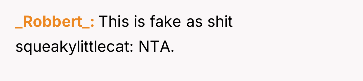 _Robbert_ This is fake as shit squeakylittlecat: NTA.