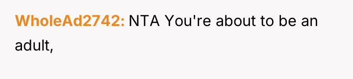 WholeAd2742 NTA You're about to be an adult,