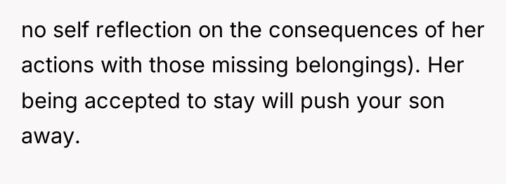 no self reflection on the consequences of her actions with...