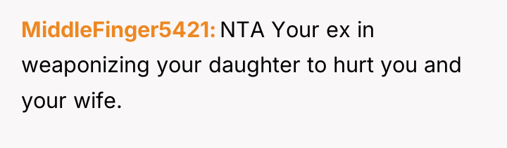 MiddleFinger5421 NTA Your ex in weaponizing your daughter to hurt...