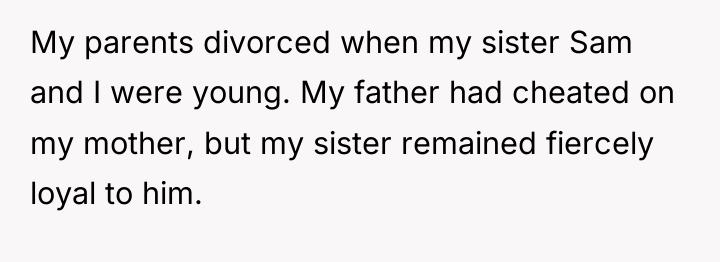 My parents divorced when my sister Sam and I were...