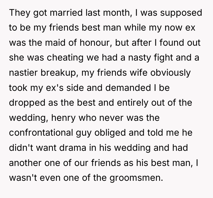 They got married last month, I was supposed to be...