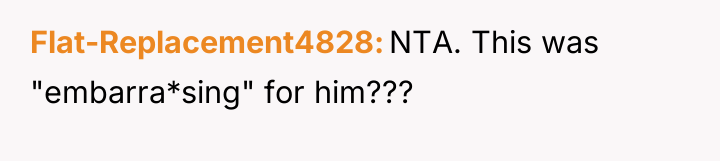 Flat-Replacement4828 NTA. This was "embarra*sing" for him???