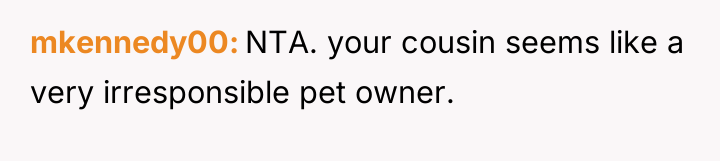 mkennedy00 NTA. your cousin seems like a very irresponsible pet...