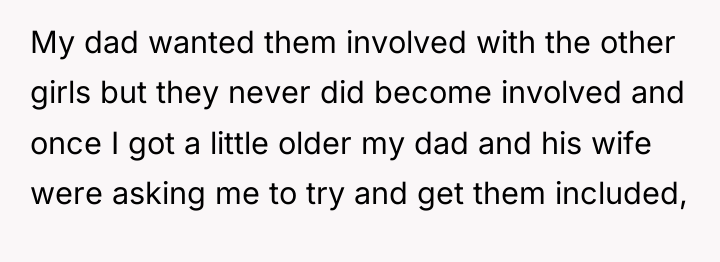 My dad wanted them involved with the other girls but...