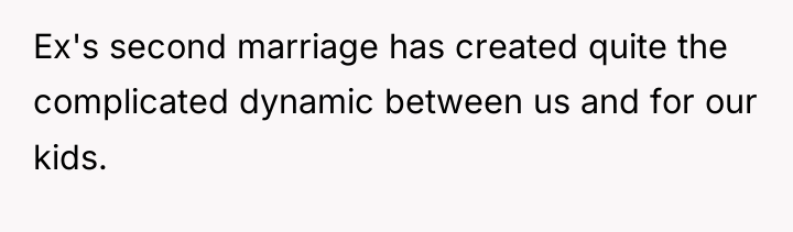 Ex's second marriage has created quite the complicated dynamic between...