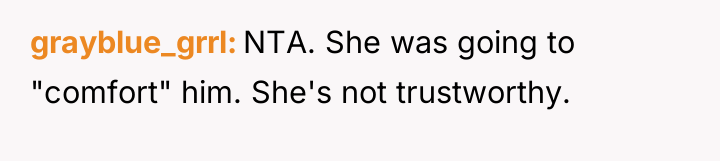 grayblue_grrl NTA. She was going to "comfort" him. She's not...