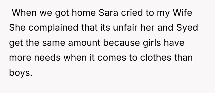 ​ When we got home Sara cried to my Wife...