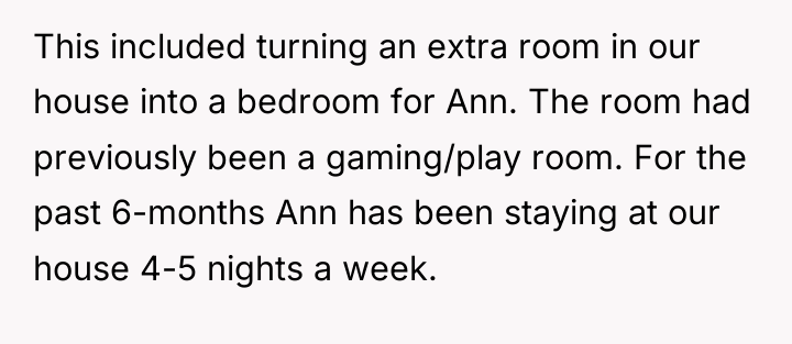 This included turning an extra room in our house into...