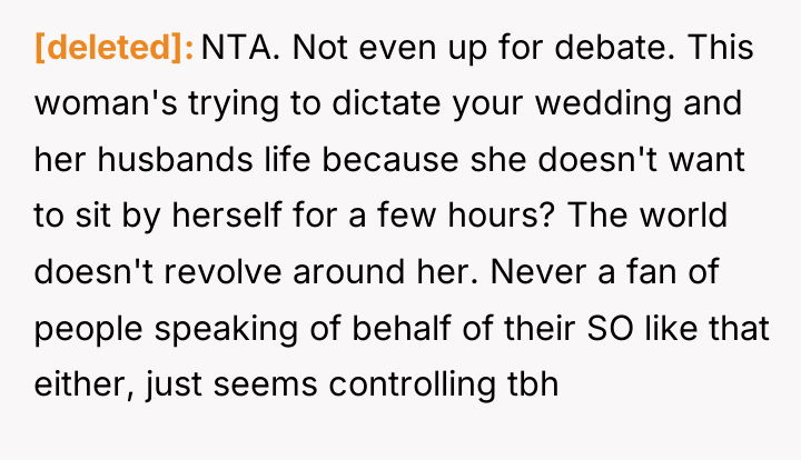 [deleted] NTA. Not even up for debate. This woman's trying...