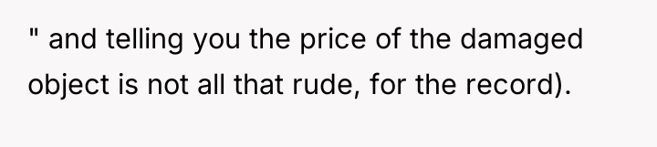 " and telling you the price of the damaged object...
