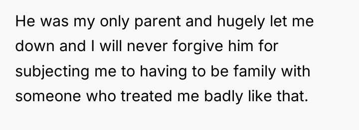 He was my only parent and hugely let me down...