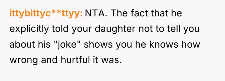 ittybittyc**ttyy NTA. The fact that he explicitly told your daughter...