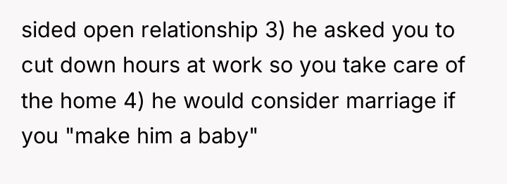 sided open relationship 3) he asked you to cut down...