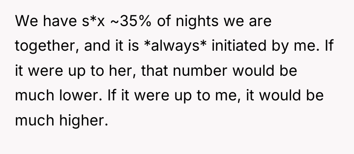 We have s*x ~35% of nights we are together, and...