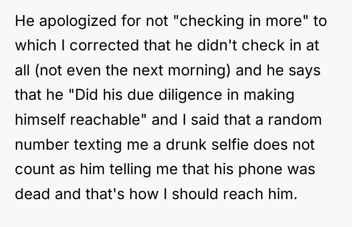 He apologized for not "checking in more" to which I...