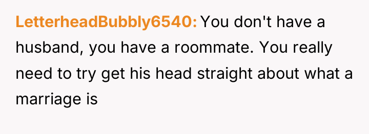 LetterheadBubbly6540 You don't have a husband, you have a roommate....