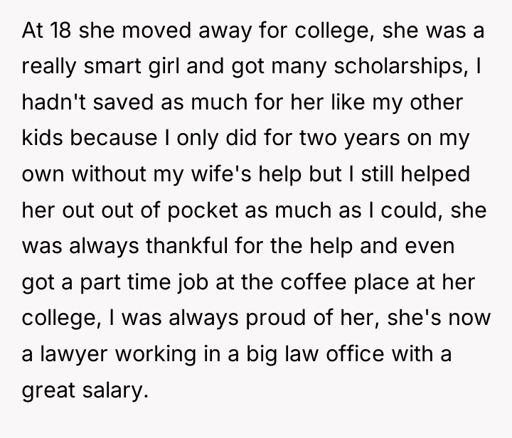 At 18 she moved away for college, she was a...