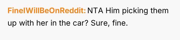 FineIWillBeOnReddit NTA Him picking them up with her in the...