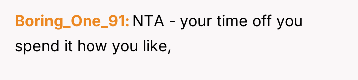 Boring_One_91 NTA - your time off you spend it how...