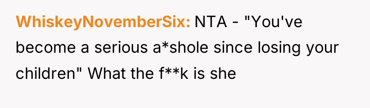 WhiskeyNovemberSix NTA - "You've become a serious a*shole since losing...