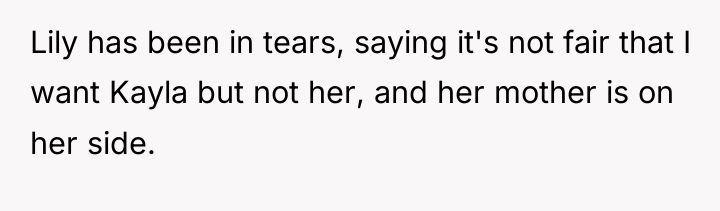 Lily has been in tears, saying it's not fair that...